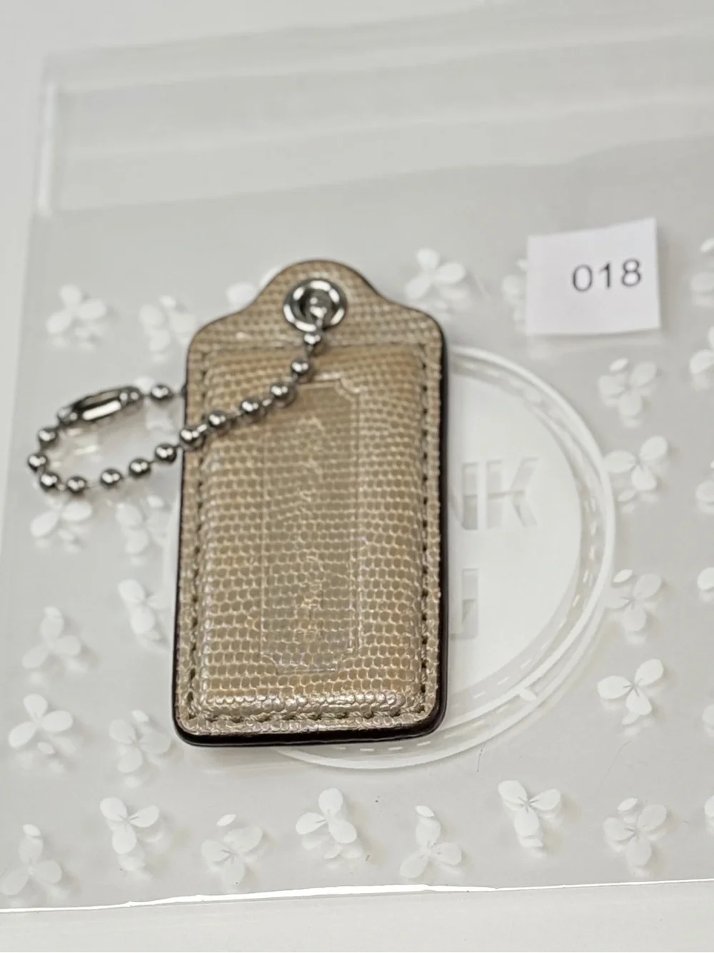 Coach snake embossed tan leather beige hang tag brown Silver chain 2.5 x 1.25 I